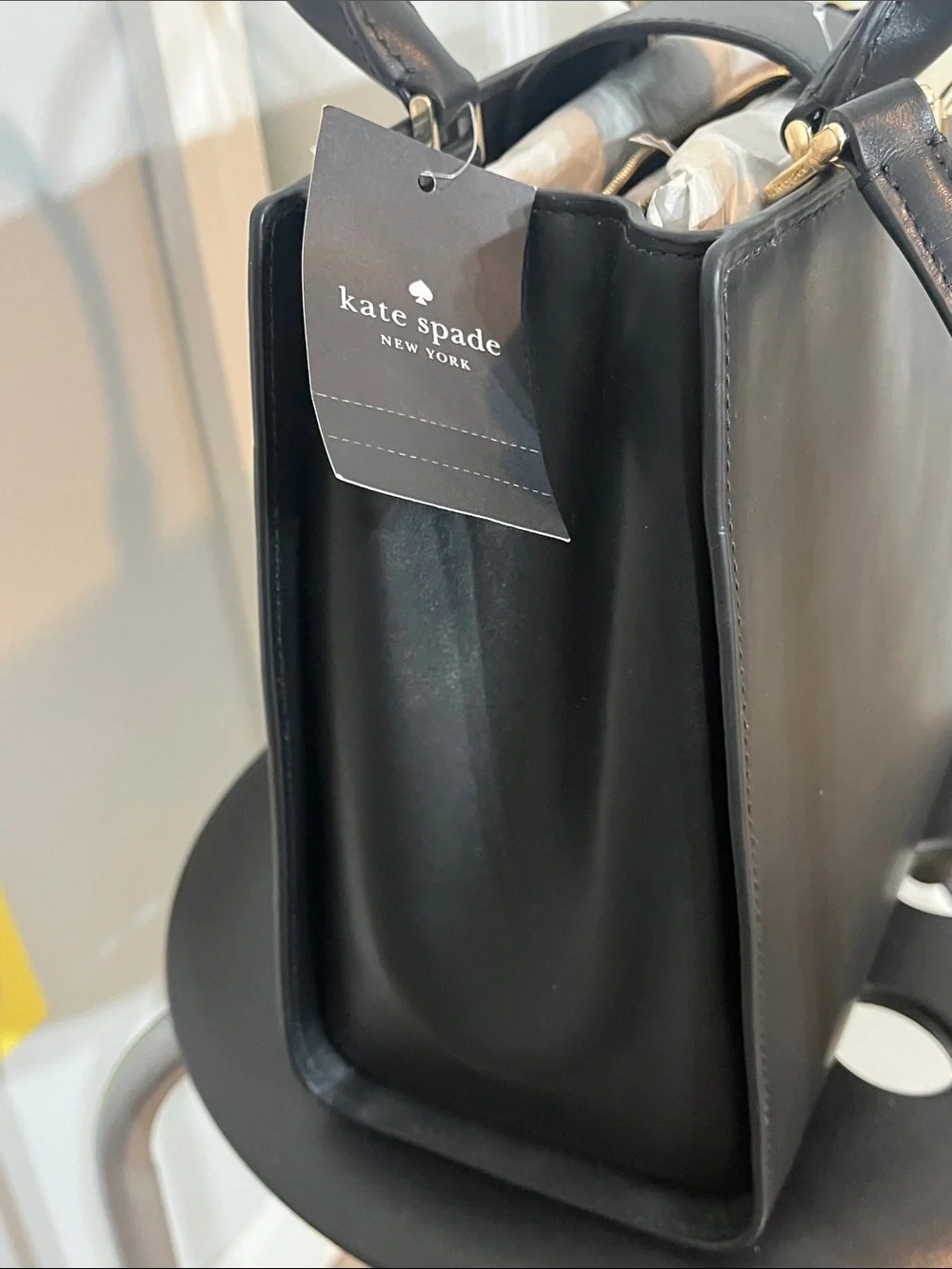 NWT kate spade Black Smooth Leather Structured  Satchel w/Top Handle &Crossbody